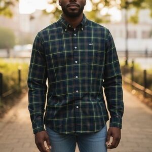 Vineyard Vines Navy and Yellow Plaid Shirt